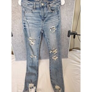 American Eagle Hi-Rise Jegging Light Wash Distressed Next Level Stretch Jeans 4R